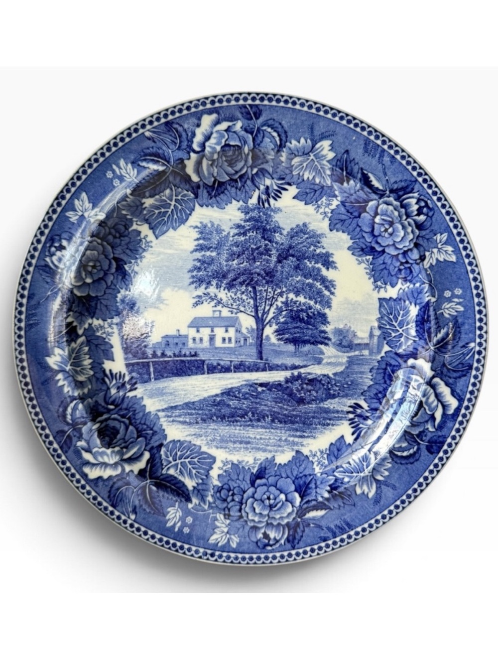 Vintage Wedgwood John Greenleaf Whittier Haverhill MA Blue Transferware Plate